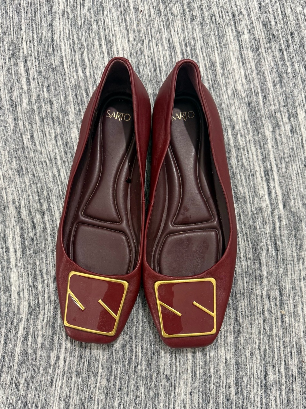 SARTO By Franco Sarto Burgundy Square-Toe Flats with Gold Accent
